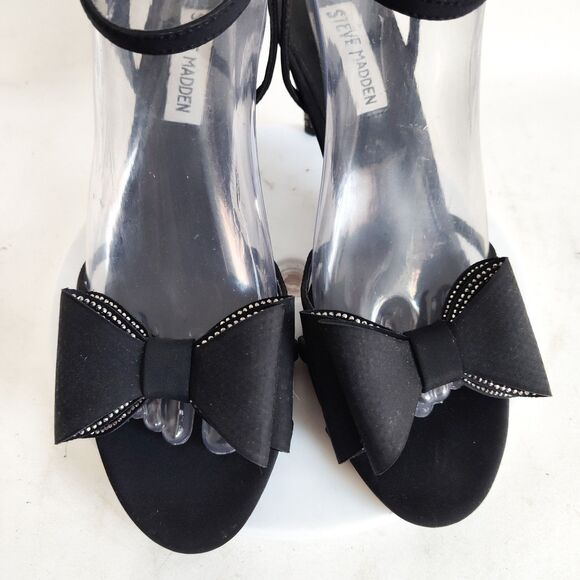 Steve Madden Size 8.5 Open Toe Heels Strappy Rhinestones Formal Dressy Pumps Bow - Picture 6 of 12
